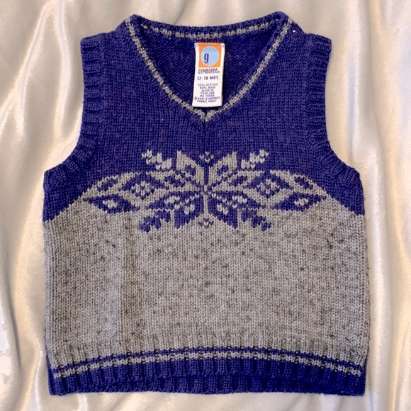 Gymboree vintage boys nordic snowflake sweater vest  vneck wool blue gray wool - Picture 1 of 6